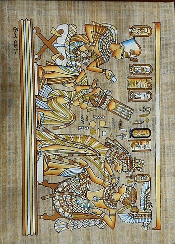 Antik Mısır figürleriyle 60cmx90cm fosforlu papirüs.