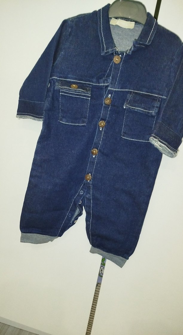 Erkek Çocuk Kot Tulum, Düğmeli, Uzun Kollu - Görsel 3