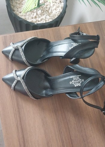 siyah taşli abiye topuklu ayakkabi - Görsel 5