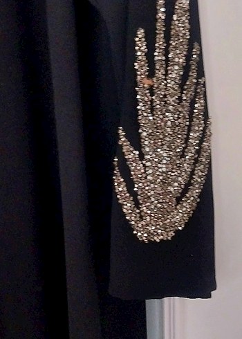 siyah kol detayı sifon abiye elbise - Görsel 5