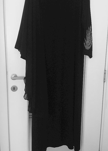 siyah kol detayı sifon abiye elbise - Görsel 6