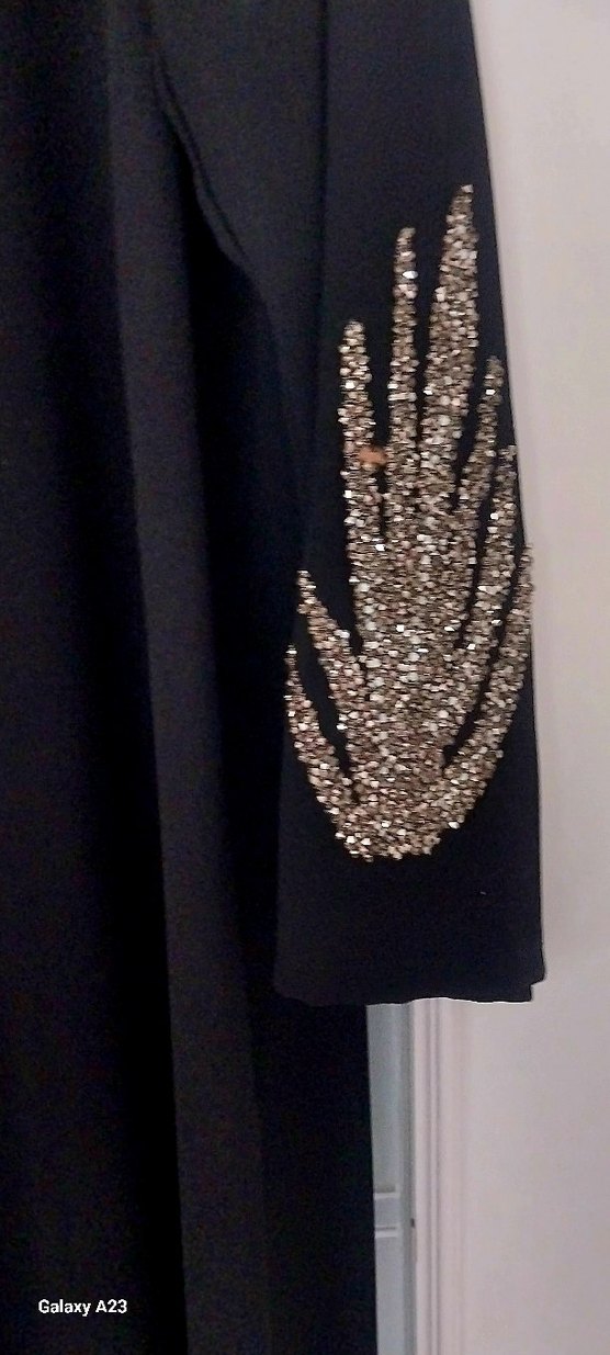 siyah kol detayı sifon abiye elbise - Görsel 5