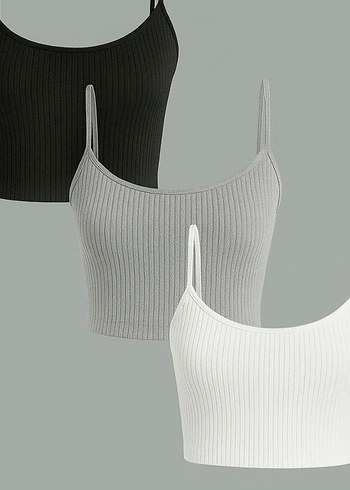3lü İnce Askılı Crop Top
