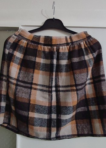 Drapeli Ekoseli Yün Mini Etek - Görsel 2