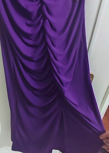 Mor Drapeli Uzun Kolsuz Elbise - Görsel 5