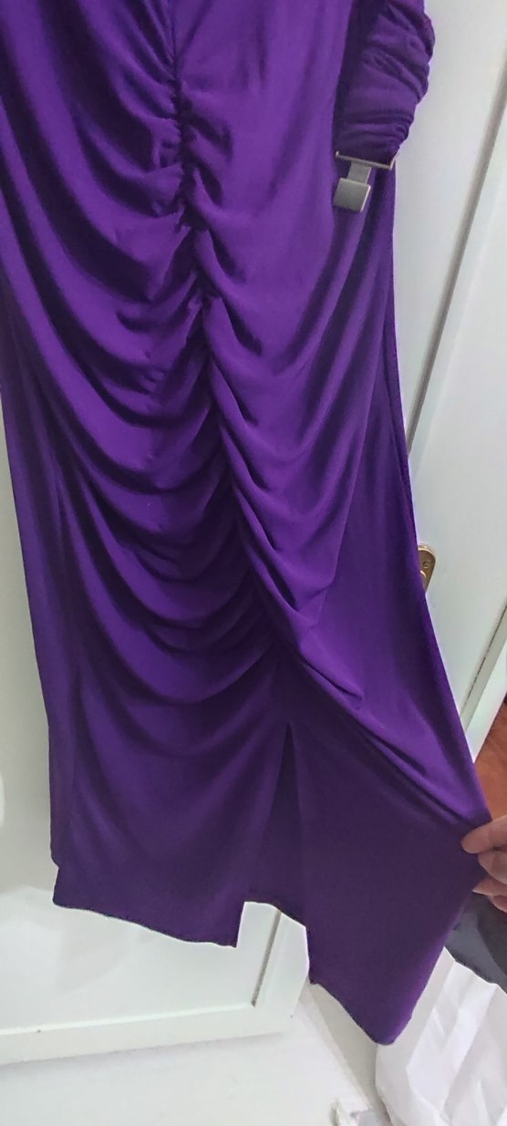 Mor Drapeli Uzun Kolsuz Elbise - Görsel 5