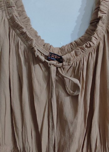 Bej Midi Keten Bohem Elbise - Görsel 3