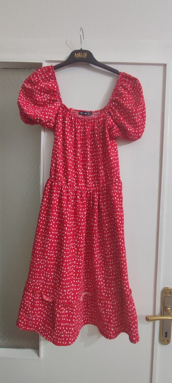 Kırmızı Renkli Midi Elbise - Görsel 2