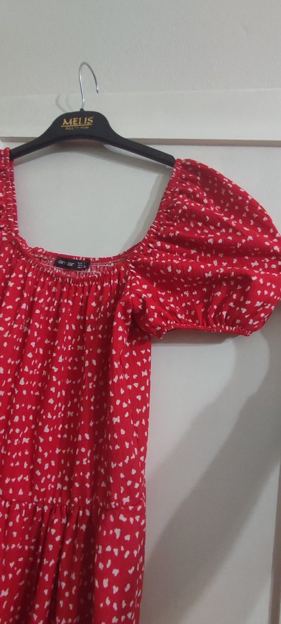 Kırmızı Renkli Midi Elbise - Görsel 4