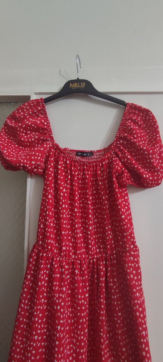 Kırmızı Renkli Midi Elbise - Görsel 3