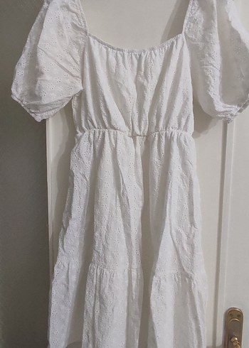 Beyaz Bohem Pamuklu Midi Elbise - Görsel 5