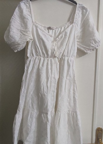 Beyaz Bohem Pamuklu Midi Elbise - Görsel 2