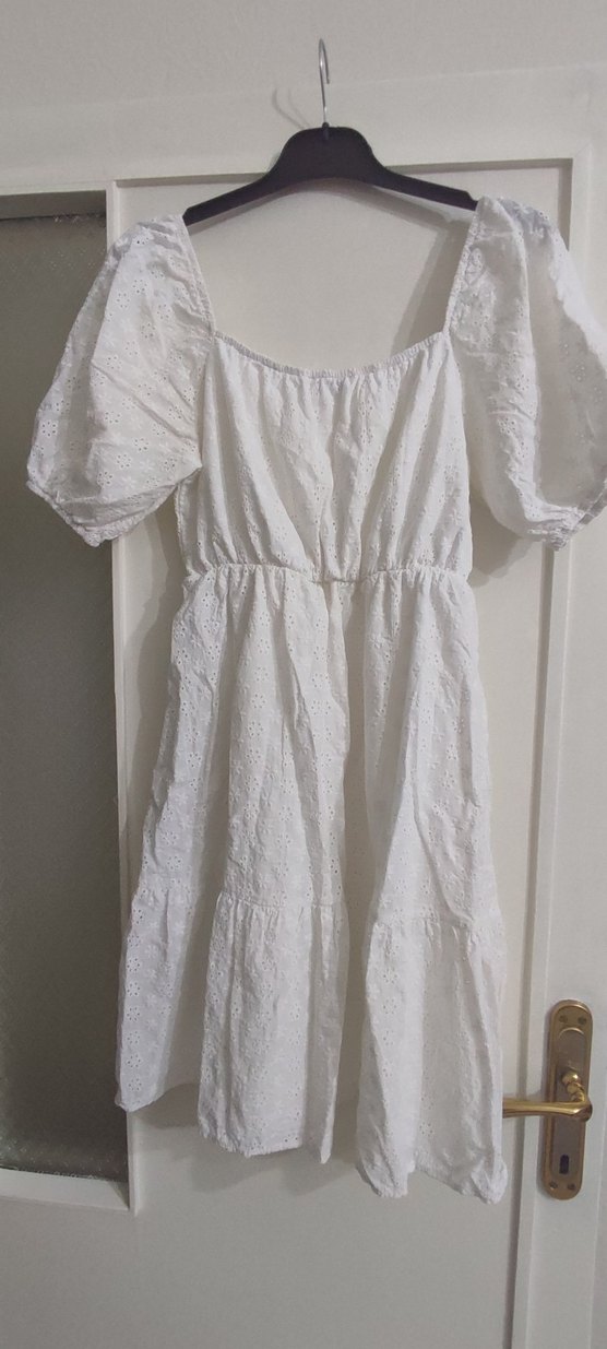 Beyaz Bohem Pamuklu Midi Elbise - Görsel 5