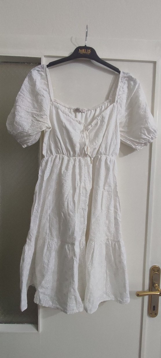 Beyaz Bohem Pamuklu Midi Elbise - Görsel 2