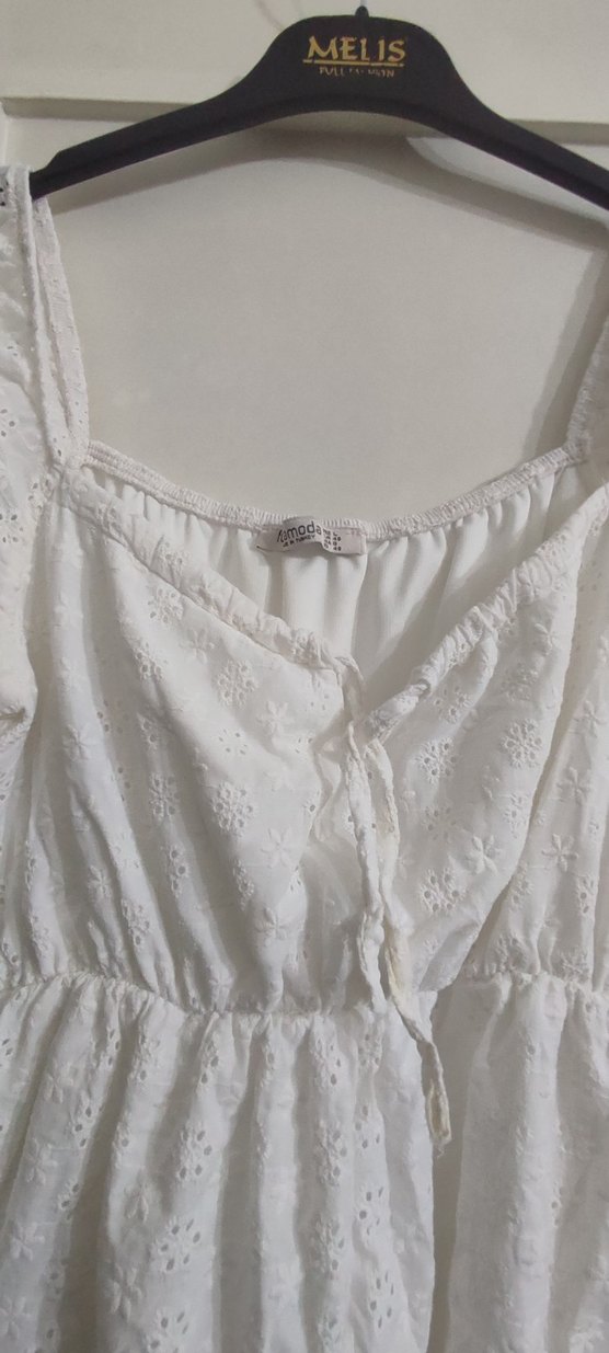 Beyaz Bohem Pamuklu Midi Elbise - Görsel 4