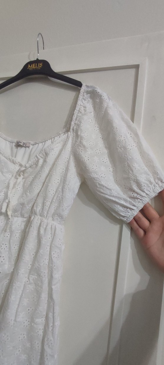 Beyaz Bohem Pamuklu Midi Elbise - Görsel 3