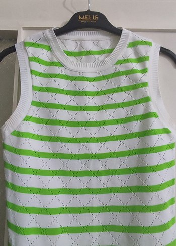 Yeşil Çizgili Triko Kadın Süveter - Görsel 3