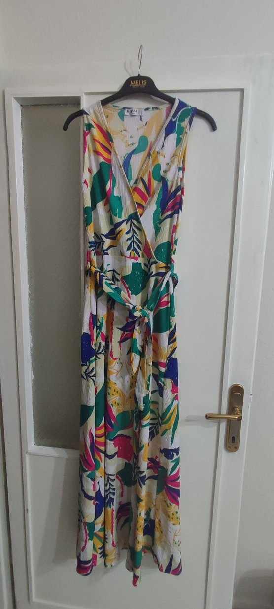 Renkli Bohem V-Yaka Uzun Elbise - Görsel 2