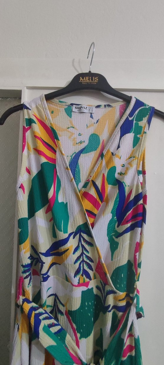 Renkli Bohem V-Yaka Uzun Elbise - Görsel 5