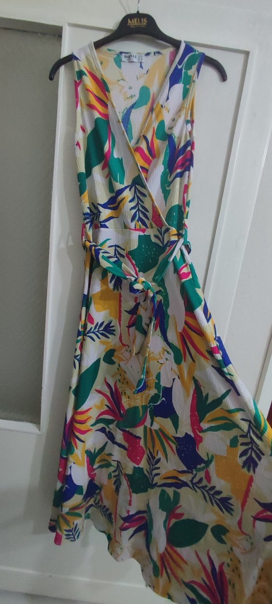 Renkli Bohem V-Yaka Uzun Elbise - Görsel 3