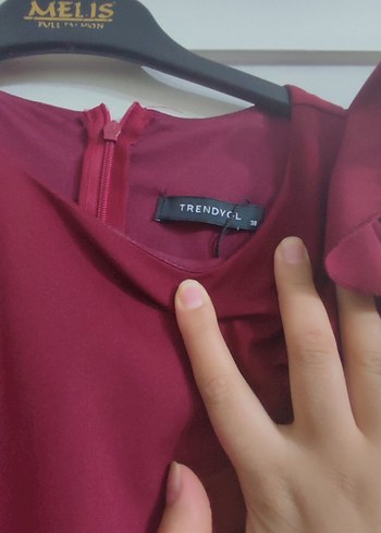38 Beden bordo Renk Bordo Fırfırlı Midi Abiye Elbise