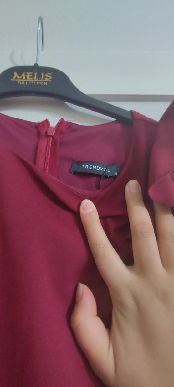 Bordo Fırfırlı Midi Abiye Elbise - Görsel 4