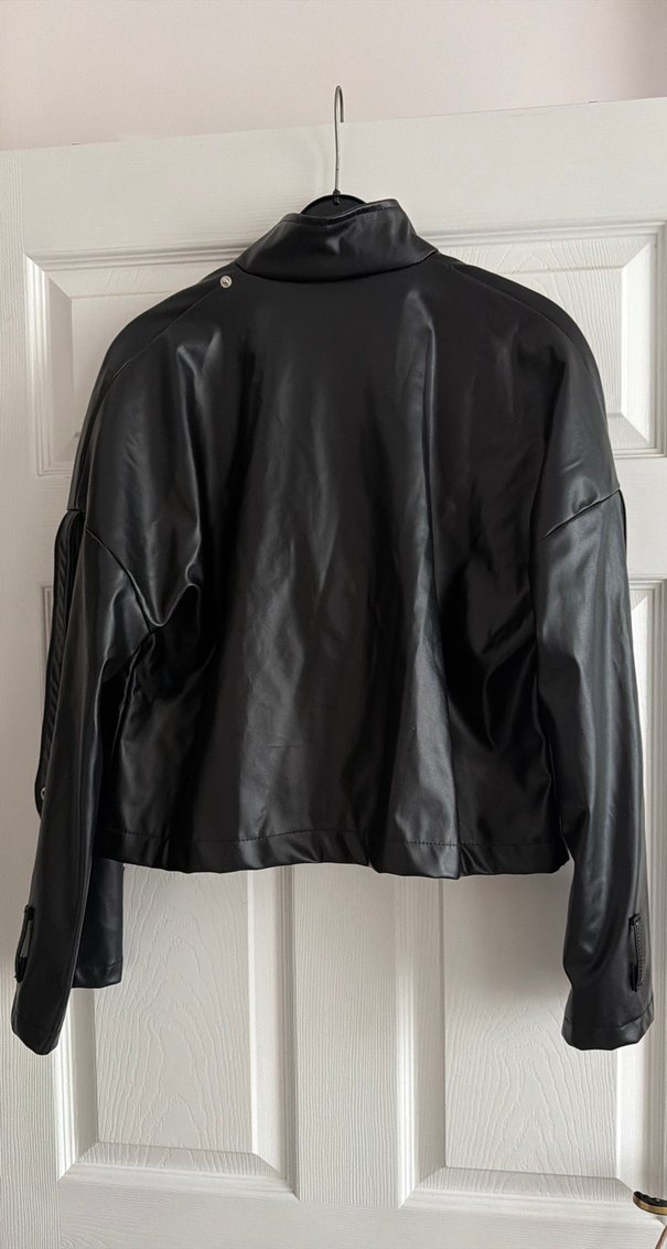 Kadın Siyah Deri Biker Ceket - Görsel 2