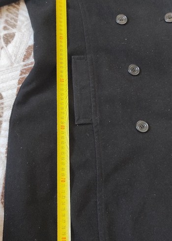 Siyah çift düğmeli  kaşe kaban - Görsel 4