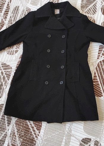 Siyah çift düğmeli  kaşe kaban - Görsel 2