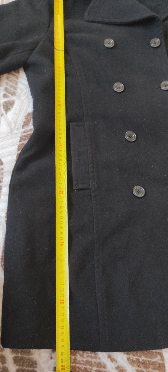 Siyah çift düğmeli  kaşe kaban - Görsel 4