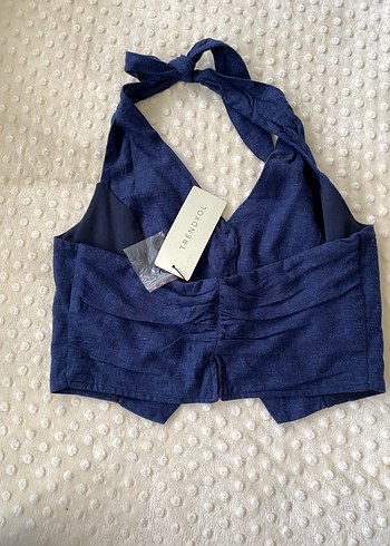 Zara Lacivert Denim Halter Yaka Düğmeli Kadın Yelek
