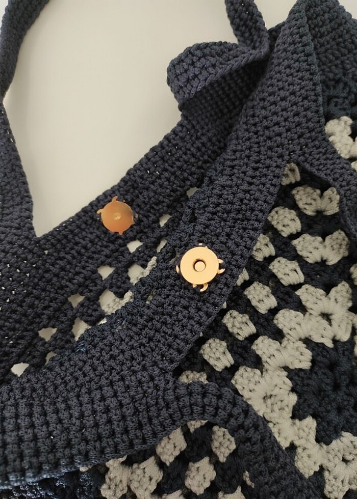 El örgüsü makrome çıtçıtlı çanta  - Görsel 3