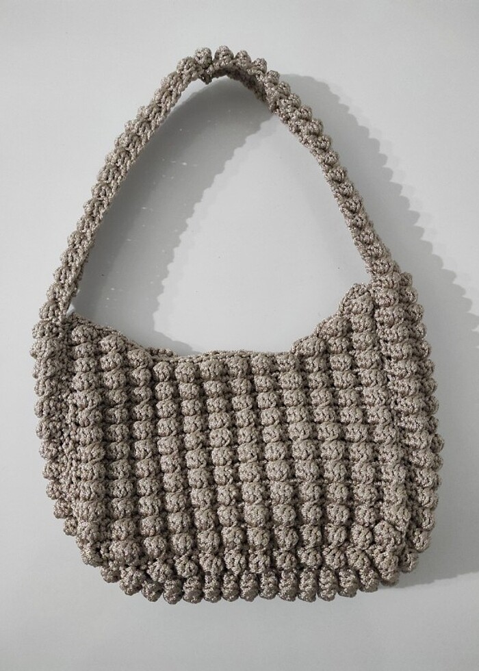 El örgüsü popcorn makrome çanta  - Görsel 2