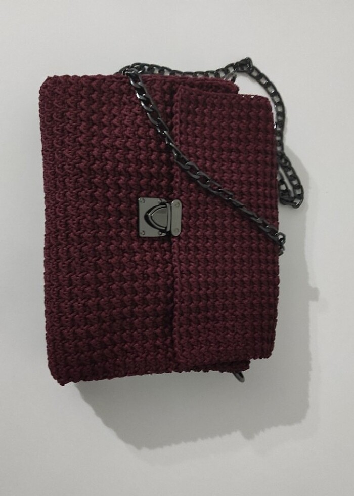 El örgüsü makrome bordo çanta  - Görsel 2