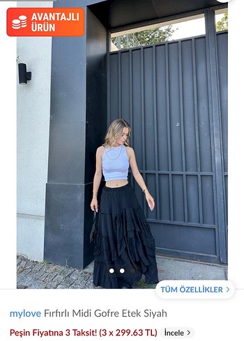 Siyah Fırfırlı Midi Gofre Etek