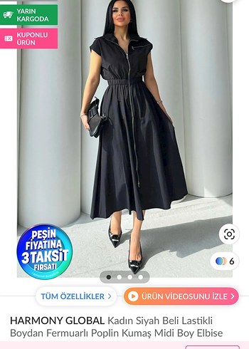 Fermuarlı Beli Lastikli Midi Elbise