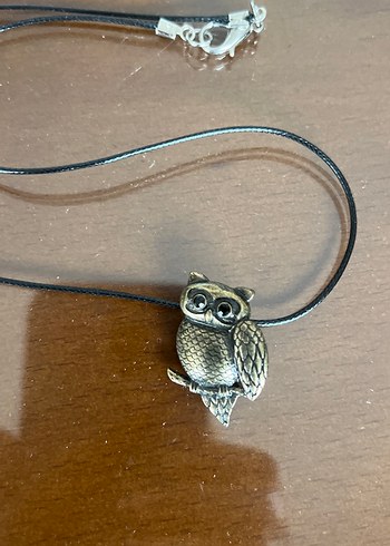 Bronz bohem tarzda Baykuş Detaylı deri kordonlu Kolye - Görsel 2