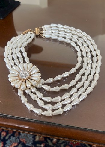 Çiçek motifli yapay inci antika gerdanlık - Görsel 2