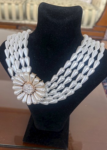 Çiçek motifli yapay inci antika gerdanlık - Görsel 5