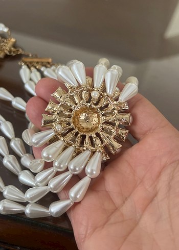 Çiçek motifli yapay inci antika gerdanlık - Görsel 7