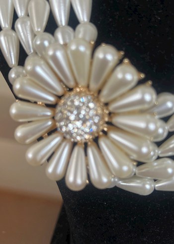 Çiçek motifli yapay inci antika gerdanlık - Görsel 6