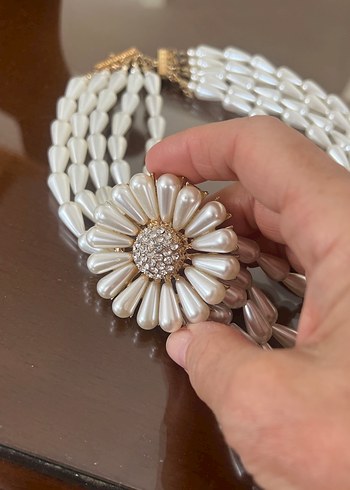 Çiçek motifli yapay inci antika gerdanlık - Görsel 3