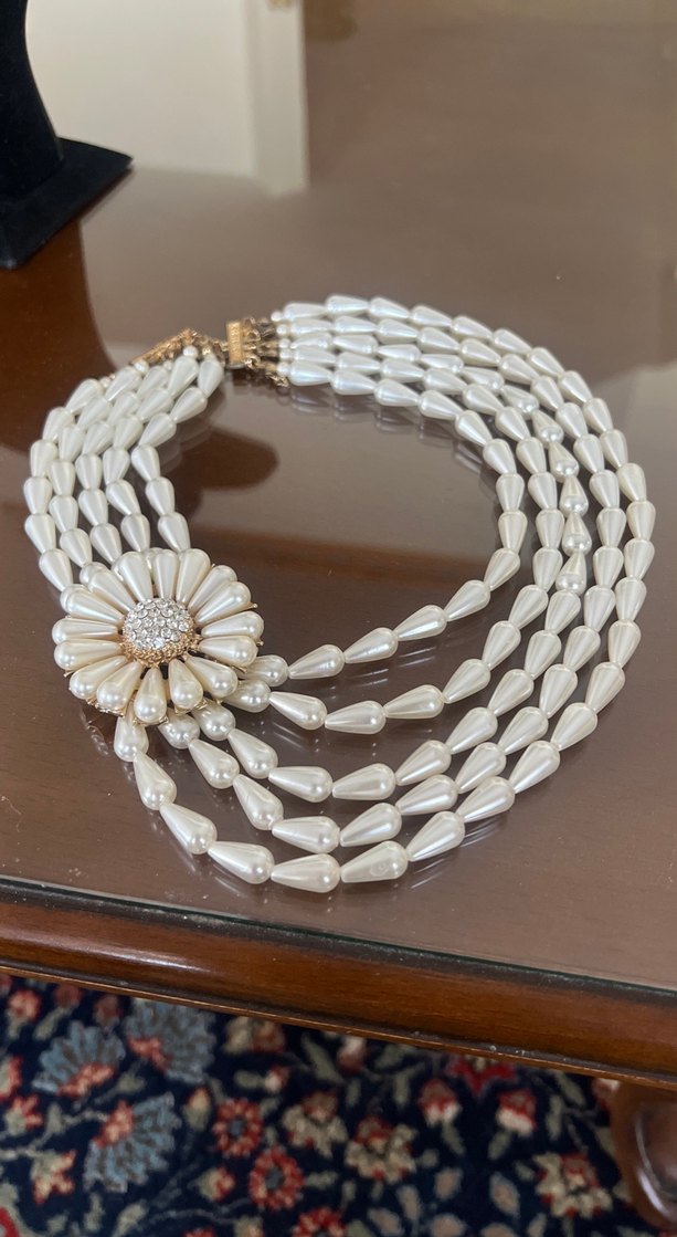 Çiçek motifli  yapay inci  antika gerdanlık - Görsel 2