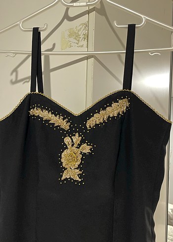 İşlemeli Siyah Uzun Abiye Elbise - Görsel 2