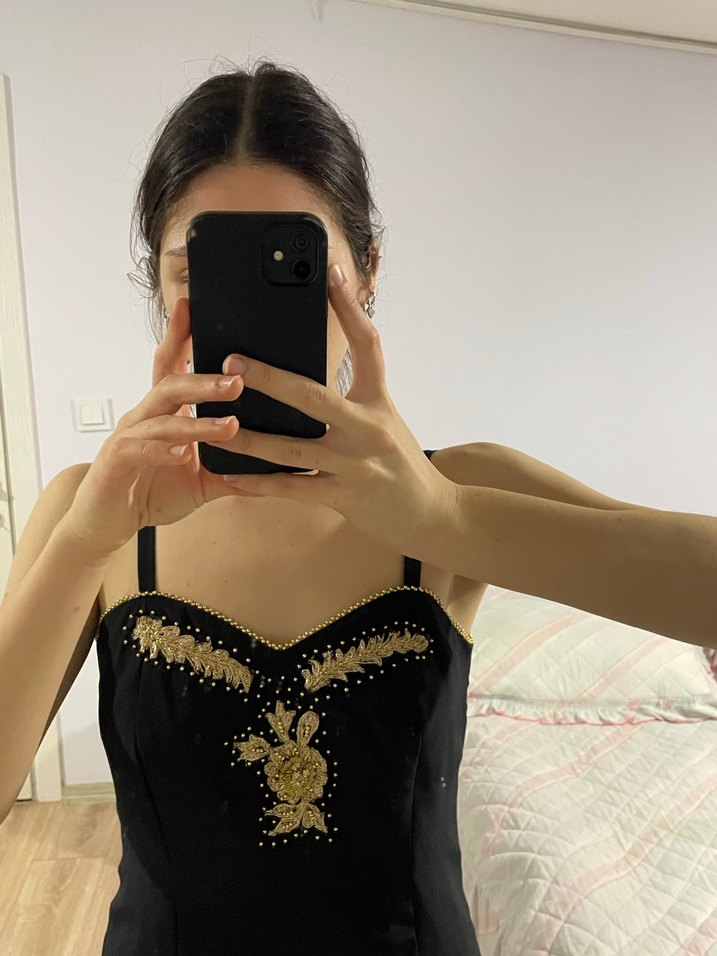 İşlemeli Siyah Uzun Abiye Elbise - Görsel 5