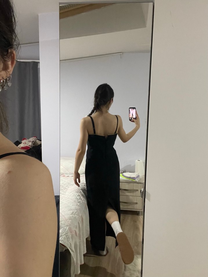 İşlemeli Siyah Uzun Abiye Elbise - Görsel 4