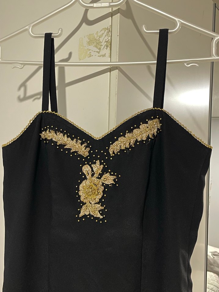 İşlemeli Siyah Uzun Abiye Elbise - Görsel 2