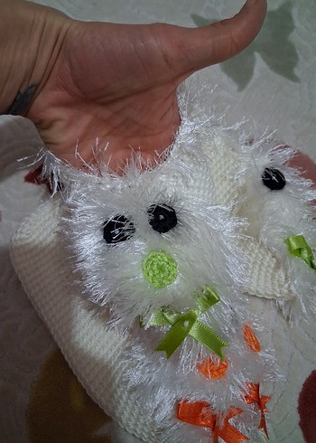 Renkli Nakışlı Beyaz Örgü Kız Patik - Görsel 3