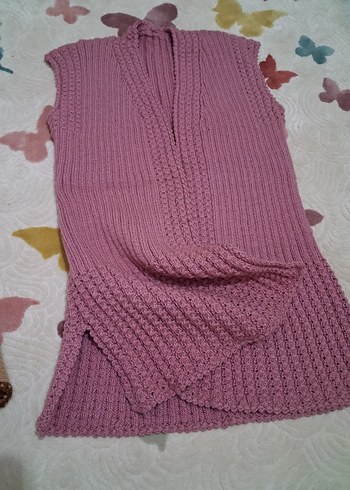 Pembe V Yakalı Örgü Kadın Yelek - Görsel 3