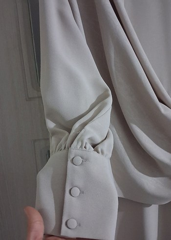 Bej Drapeli Uzun Kadın Elbise - Görsel 4